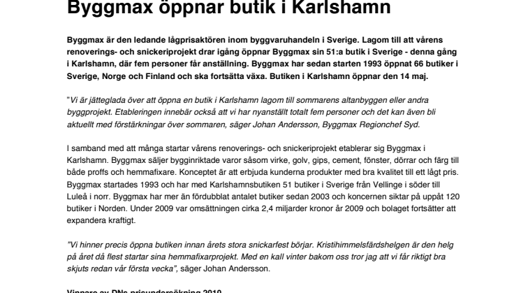 Byggmax öppnar butik i Karlshamn