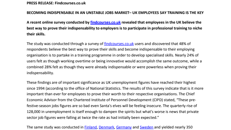 BECOMING INDISPENSABLE IN AN UNSTABLE JOBS MARKET– UK EMPLOYEES SAY TRAINING IS THE KEY