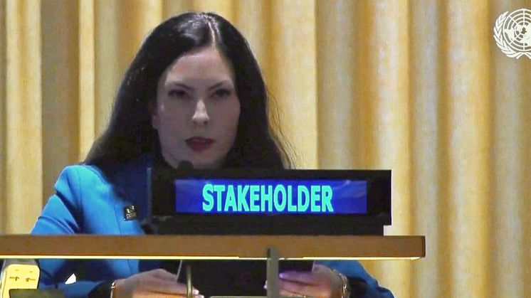 Secretary General Ann Molin in United Nations General Assembly in New York, speaking at the Preparatory meeting for the upcoming UN Conference Stockholm+50 in June.