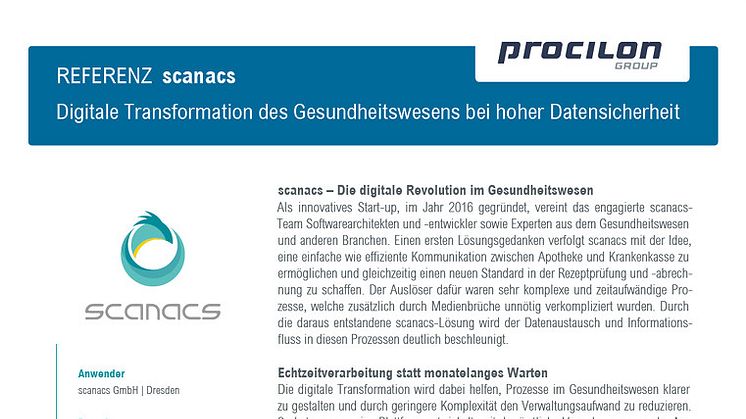 procilon Referenzblatt | scanacs - Integritätsschutz medizinischer Belege und Aufbewahrung signierter Daten