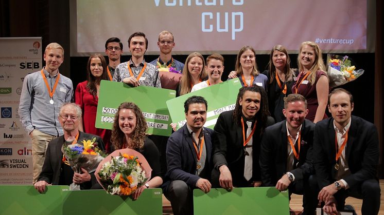 Samtliga vinnare i Venture Cup Östs regionfinal 2018. Foto: Victor Ackerheim