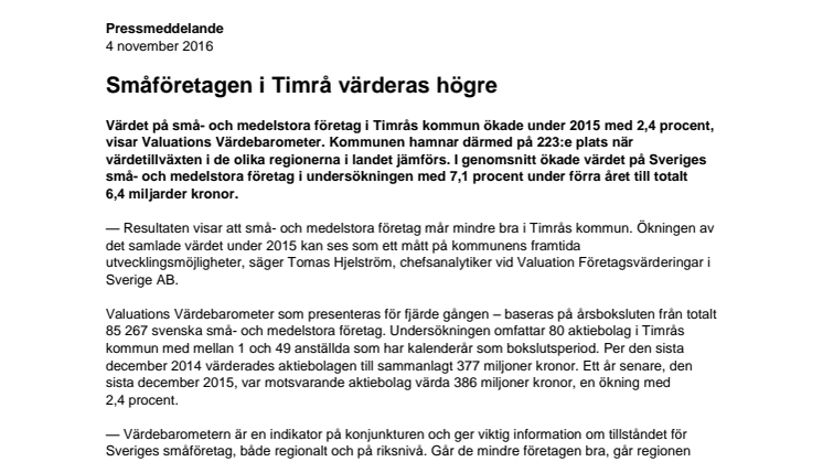 Värdebarometern 2015 Timrås kommun