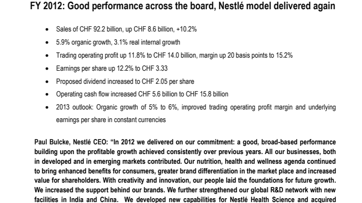 Nestlé full year result 2012