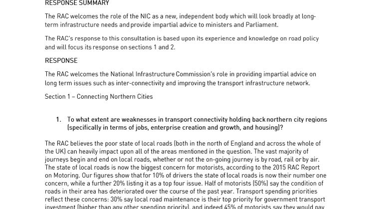 RAC Response to the National Infrastructure Commission Consultation