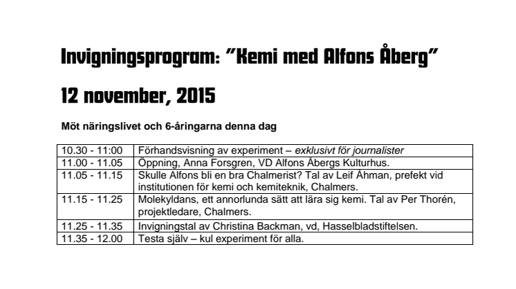Dagens program: Kemi med Alfons Åberg 12 november, 2015