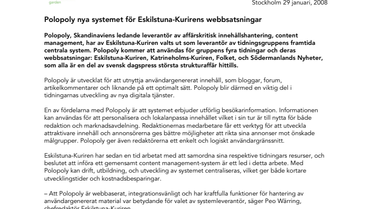 Polopoly nya systemet för Eskilstuna-Kurirens webbsatsningar