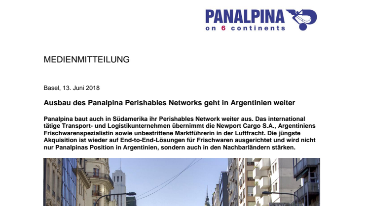 Ausbau des Panalpina Perishables Networks geht in Argentinien weiter