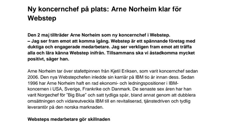  Ny koncernchef på plats: Arne Norheim klar för Webstep