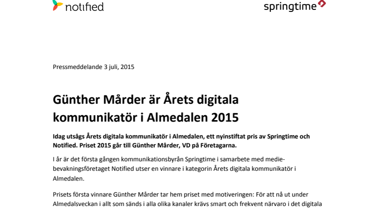 Günther Mårder är Årets digitala kommunikatör i Almedalen 2015