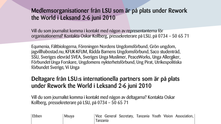 LSU:s medlemsorganisationer och internationella partners på plats under Rework the World