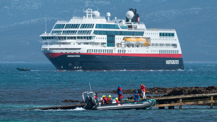 YEAR-ROUND DEPARTURES: From 2021, Hurtigruten will offer in-depth expedition cruises to Norway from Dover, Hamburg and Bergen with three ships, including MS Maud (former MS Midnatsol). Photo: KARSTEN BIDSTRUP/Hurtigruten