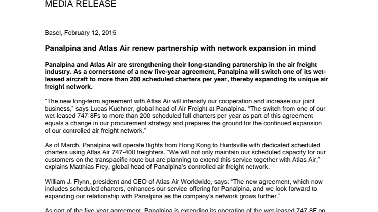 Panalpina and Atlas Air renew partnership with network expansion in mind