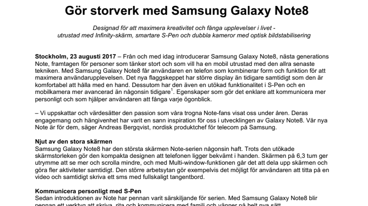 Gör storverk med Samsung Galaxy Note8