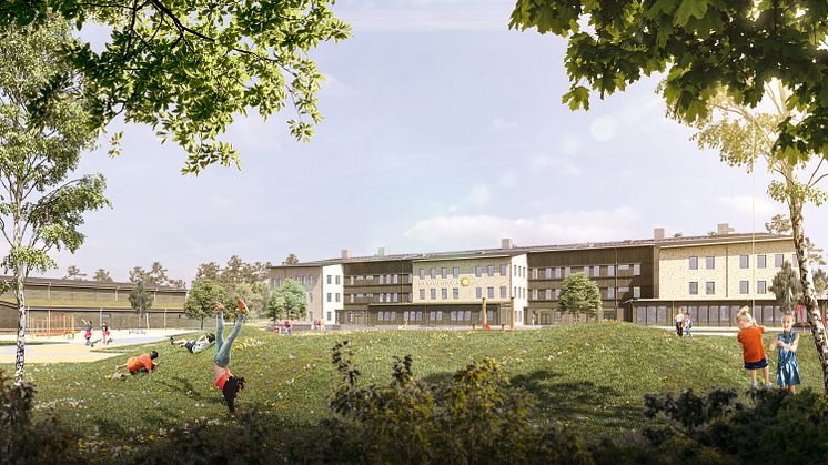 Nya Färjestadsskolan som den ska se ut när den står klar hösten 2022. Bild: Sweco
