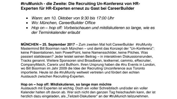 #truMunich - die Zweite: Die Recruiting Un-Konferenz von HR-Experten für HR-Experten erneut zu Gast bei CareerBuilder