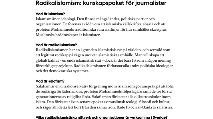 Radikalislamism: kunskapspaket för journalister