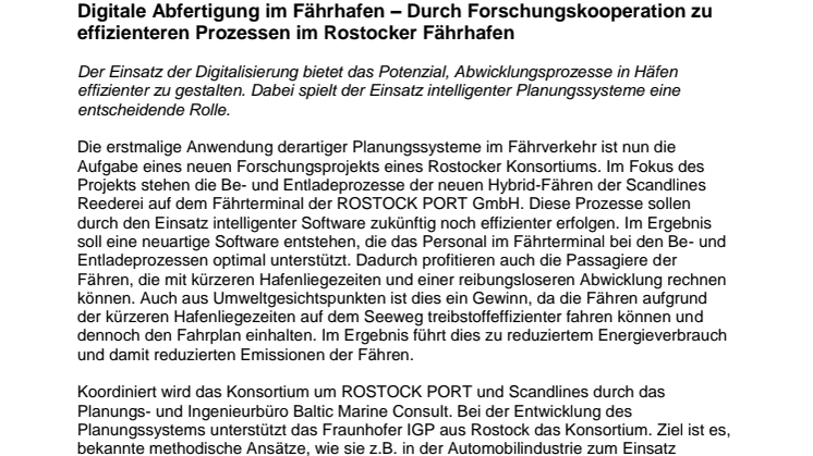 Digitale Abfertigung im Fährhafen – Durch Forschungskooperation zu effizienteren Prozessen im Rostocker Fährhafen