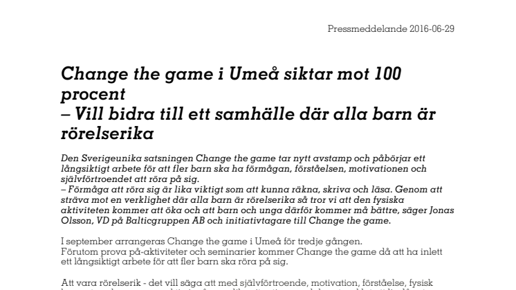 Change the game i Umeå siktar mot 100 procent – Vill bidra till ett samhälle där alla barn är rörelserika