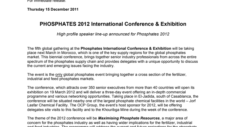 PHOSPHATES 2012 International Conference & Exhibition