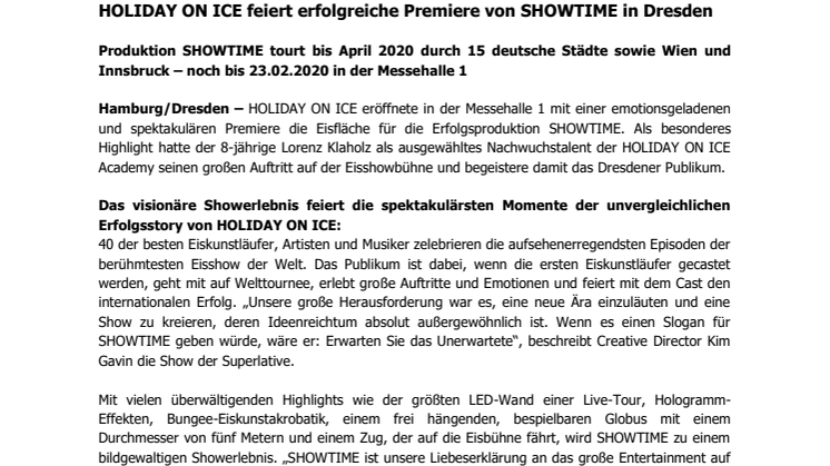 HOLIDAY ON ICE feiert erfolgreiche Premiere von SHOWTIME in Dresden