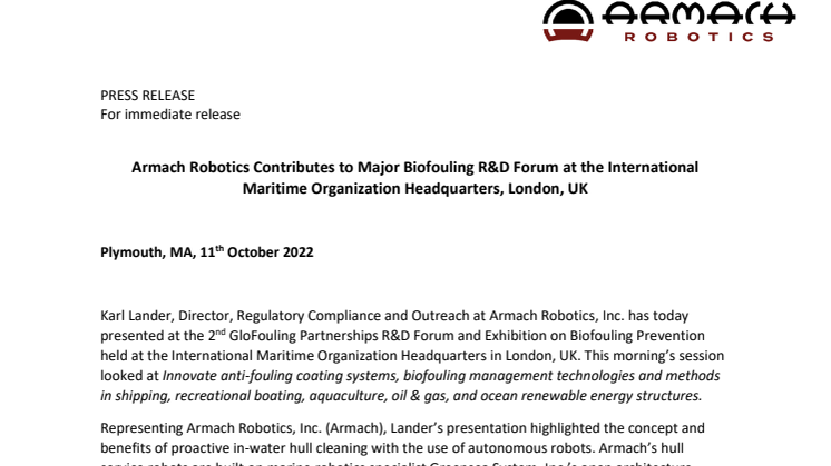 Oct22 Armach Robotics contributes at Biofouling R&D Forum.APPROVED.pdf