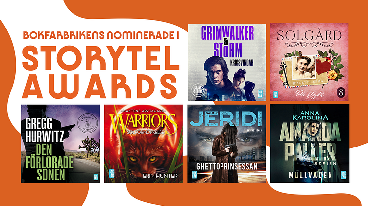 Sex nominerade titlar i Storytel Awards för Bokfabriken