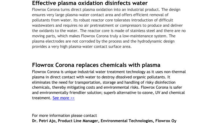 Flowrox Plasma Oxidizer: Powerful Water Purification Technology