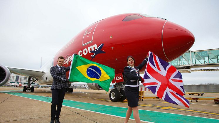 Lontoon Gatwickin ja Rio de Janeiron välinen uusi reitti liikennöidään Norwegianin mukavilla ja ympäristöystävällisillä Boeing 787 Dreamliner -koneilla.
