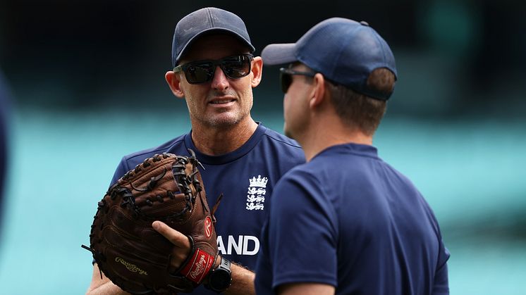 Hussey pictured with England Men White-Ball Head Coach Matthew Mott. Photo: Getty Images
