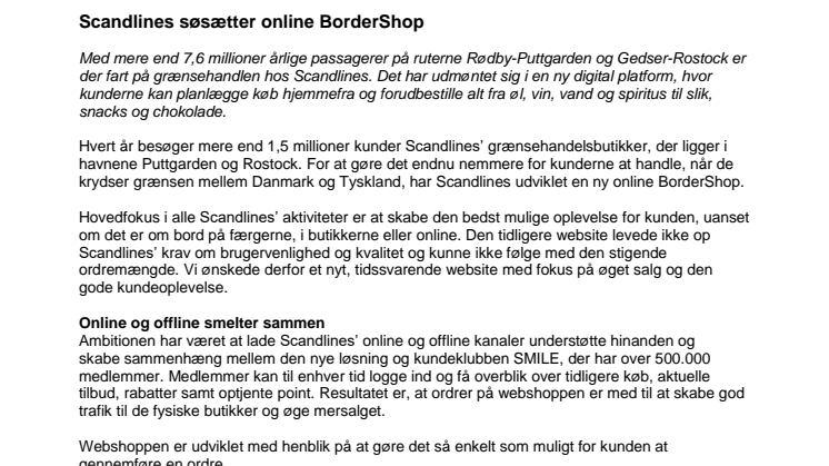Scandlines søsætter online BorderShop