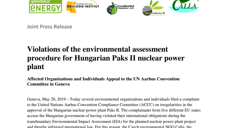 Violations of the environmental assessment procedure for Hungarian Paks II nuclear power plant