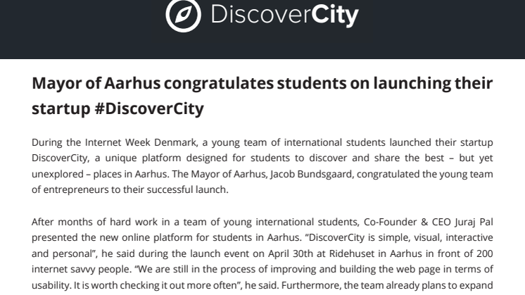 Mayor of Aarhus congratulates students on launching their startup #DiscoverCity