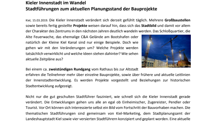 Pressemitteilung: Stadtführungen zum aktuellen Stand im Wandel in der Kieler Innenstadt 