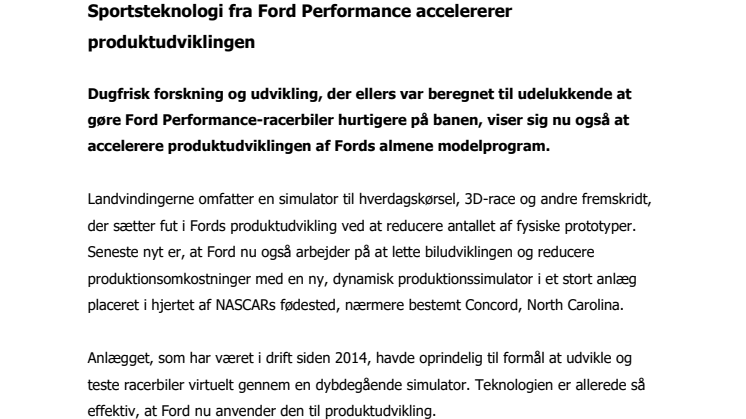 Sportsteknologi fra Ford Performance accelererer produktudviklingen