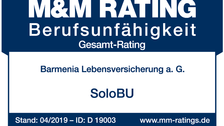 Alle BU-Produkte der Barmenia, darunter die SoloBU, haben im M&M Rating ausgezeichnet abgeschnitten.