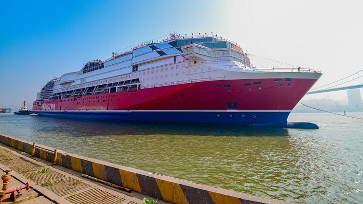 Viking Glory sjösätts för första gången i Xiamen, 26 januari 2021. Foto: Viking Line