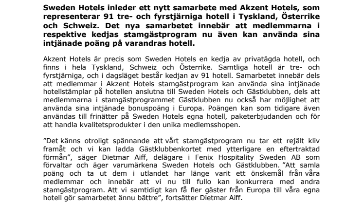 Sweden Hotels i nytt samarbete med tyska Akzent Hotels
