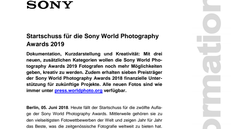 Startschuss für die Sony World Photography Awards 2019