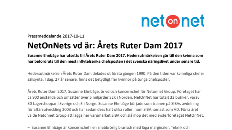 NetOnNets vd är: Årets Ruter Dam 2017