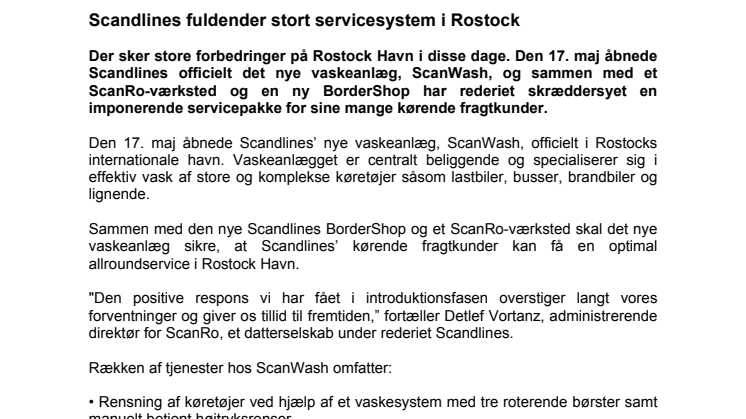 Scandlines fuldender stort servicesystem i Rostock
