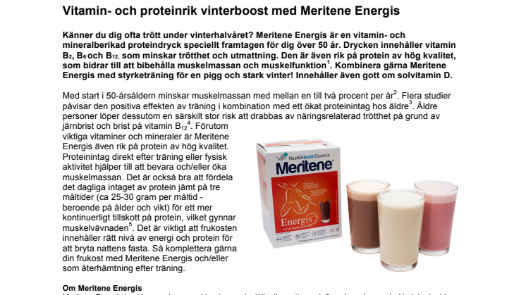 Vitamin- och proteinrik vinterboost med Meritene Energis