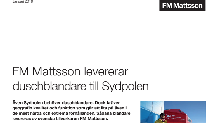 FM Mattsson levererar duschblandare till Sydpolen