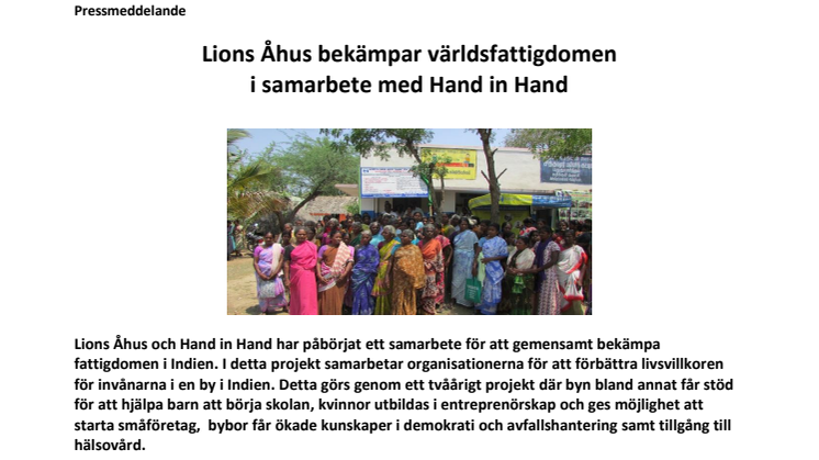 Lions Åhus bekämpar världsfattigdomen i samarbete med Hand in Hand