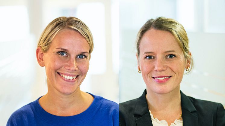 Karolina Brick, hållbarhetschef på Riksbyggen och Lina Öien, chef för enheten för hållbar utveckling på Riksbyggen.