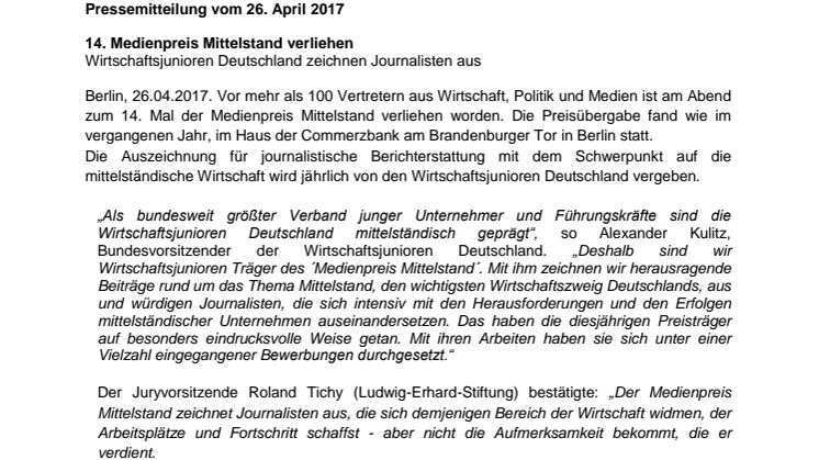  14. Medienpreis Mittelstand - Preisverleihung am Brandenburger Tor
