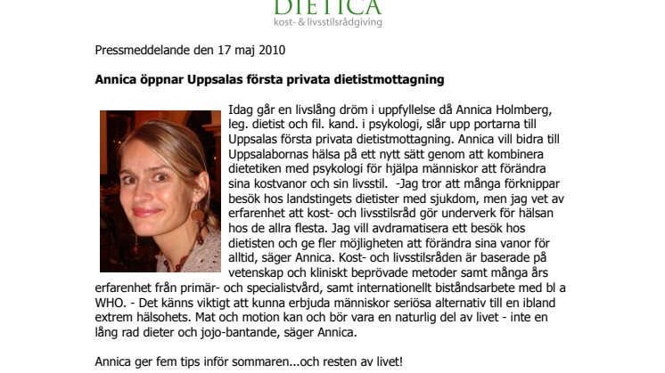 Annica öppnar Uppsalas första privata dietistmottagning