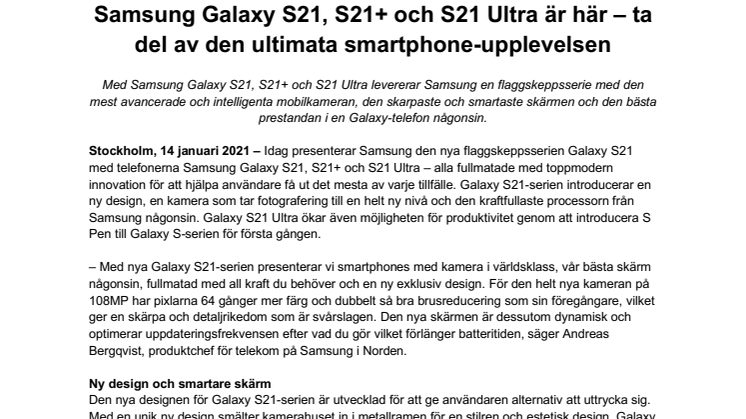 Samsung Galaxy S21, S21+ och S21 Ultra är här – ta del av den ultimata smartphone-upplevelsen