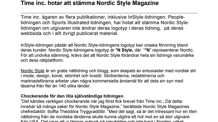 Time inc. hotar att stämma Nordic Style Magazine