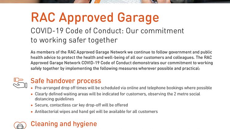 RAC Approved Garages: COVID-19 Code of Conduct