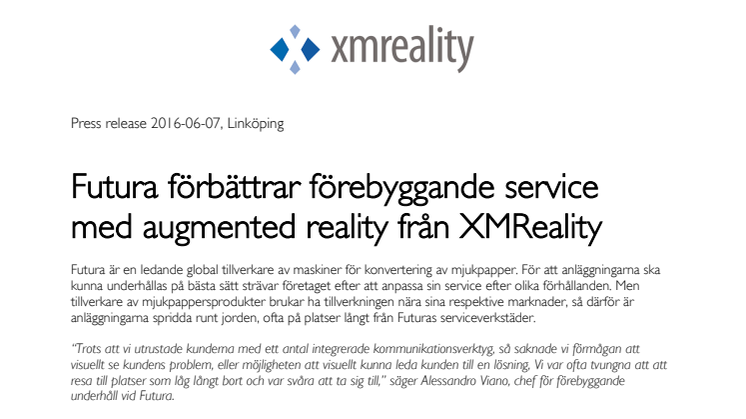 Futura förbättrar förebyggande service  med augmented reality från XMReality